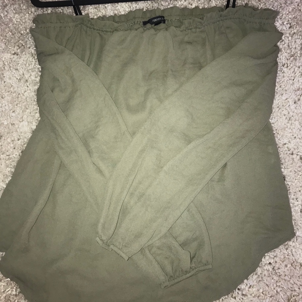 olive green off the shoulder blouse